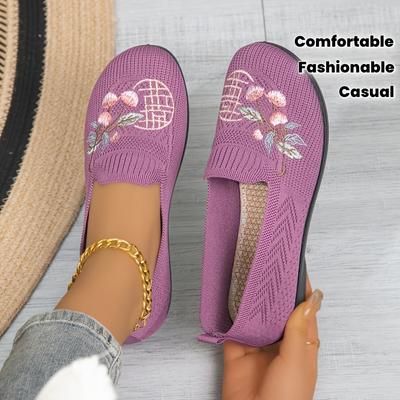 Nuovo Stile Primavera Scarpe da Donna Slip-On Stampate, Sneakers Comode in Maglia Piatta, Scarpe Casual alla Moda per Mamme., Scarpe da Donna