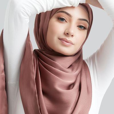 New Arrivals Crinkle Plain Color Satin Crepe Scarf Shawl Wrap Muslim Women Pleated Stain Silk Hijabs