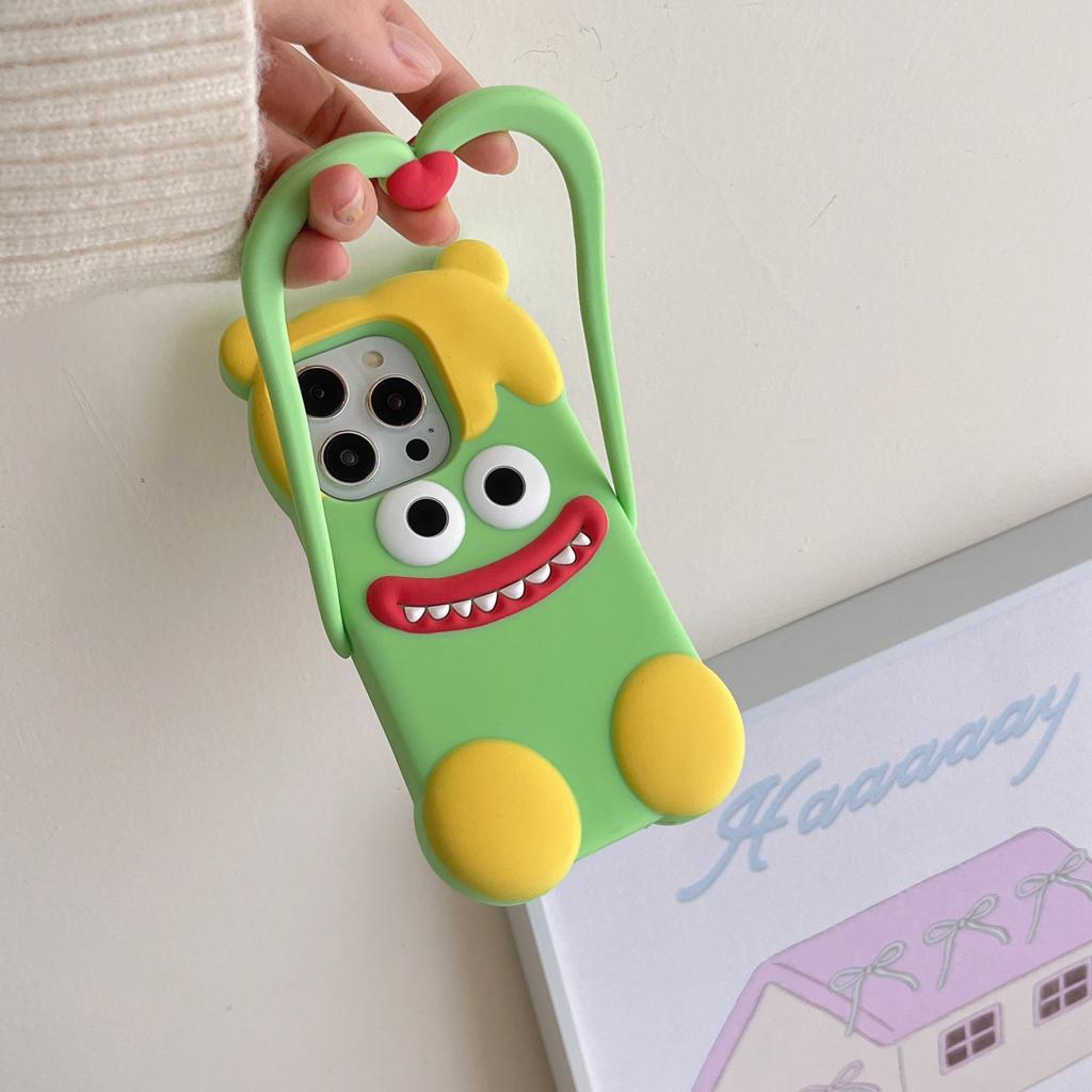 For iPhone 16 Pro Silicone Case Cute Heart Monster Design Shockproof Phone Back Cover