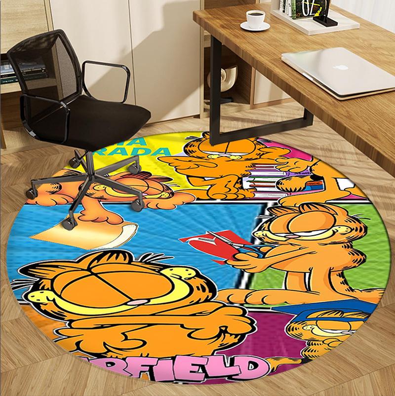 Garfield Pattern Round Rug, Indoor/Outdoor Mat, for Picnic, Gameroom, Bedroom, Office, Living Room, Home Decor Carpet, Birthday Gift