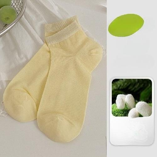 Socks Women's Spring and Summer Mulberry Silk Thin Section Simple Solid Color Boneless Breathable Cool Feeling Ladies Socks