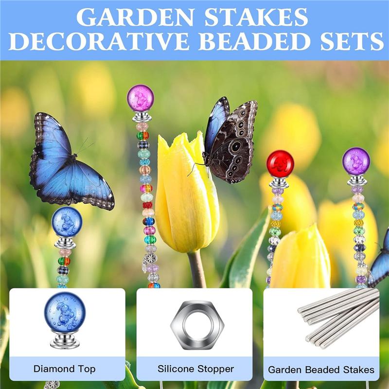 M-Modern-DIY Garden Beaded Stakes Wands Parts Kit Include 8 Pcs 8/32 Inch 12 Inch Threaded Rods, 8 Pcs Hex Nuts And 8 Diamond St