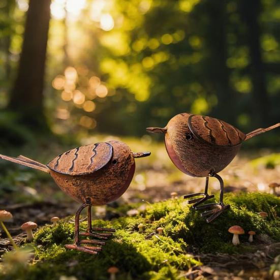 Rusty Metal Bird Figurine Cute Small Bird Statue Vintage Farmhouse Outdoor Decoration for Patio Yard Garden Lawn