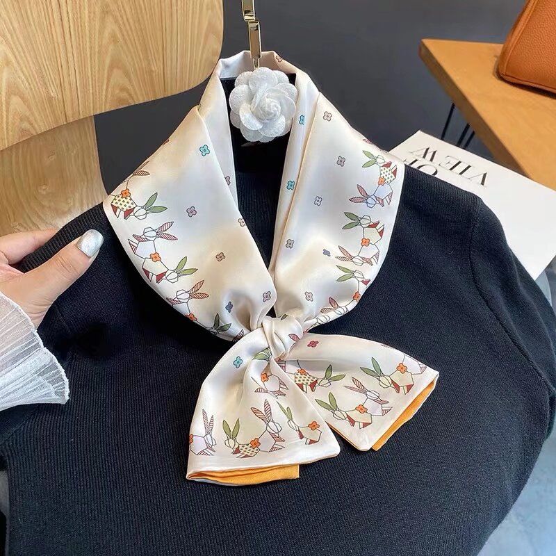 Long Silk Scarf, Spring and Summer Hair Bands, New Square Scarf Fashion Foreign Style Decorative Neckerchief, Neck Protection Small Silk Scarf