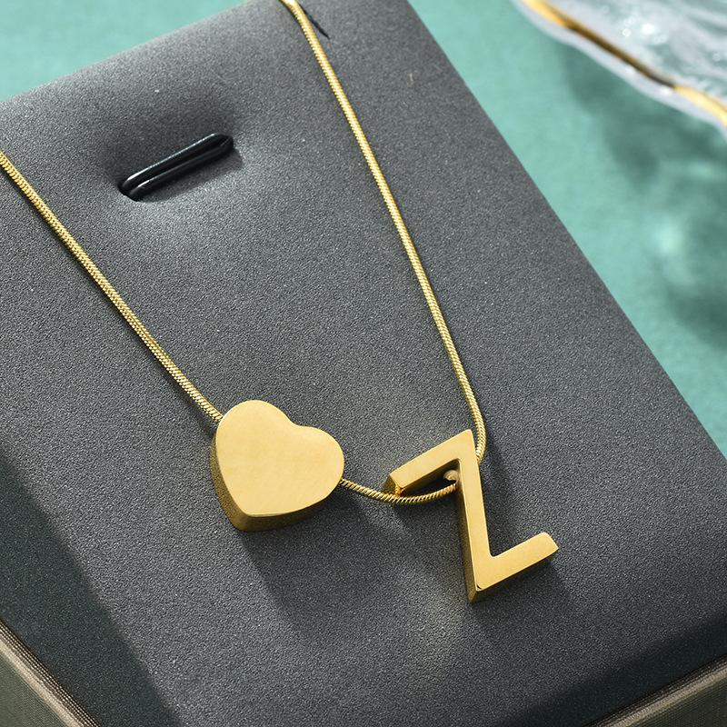 

Trendy Contemporary And Titanium Steel Snake Chain Necklace Featuring Heart And Design Letter Titanium Z Gold