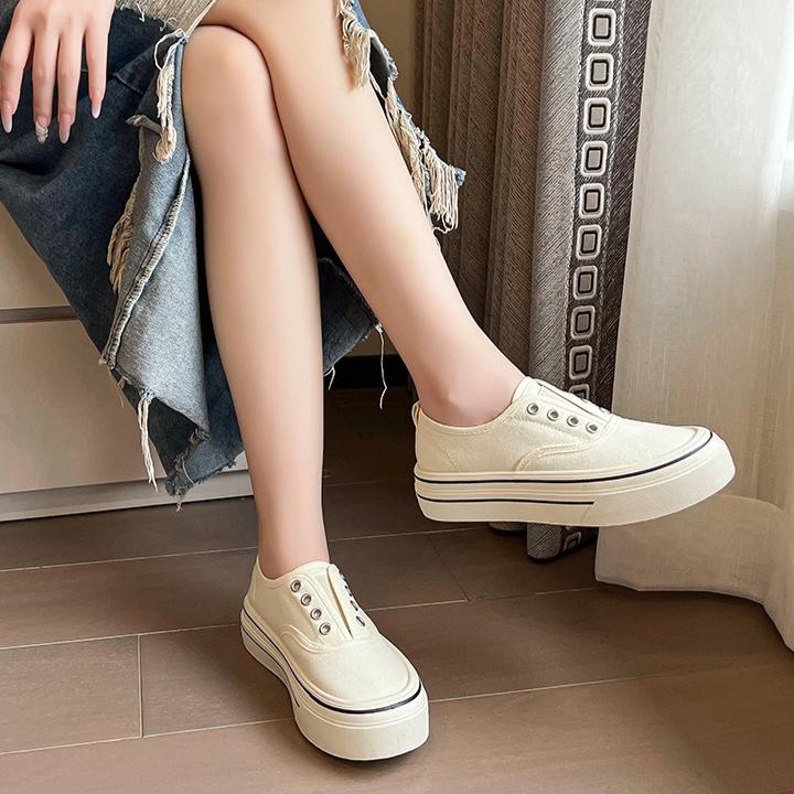 Scarpe da Ginnastica in Tela Retro con Suola Spessa Casual Traspiranti da Donna per Primavera e Autunno