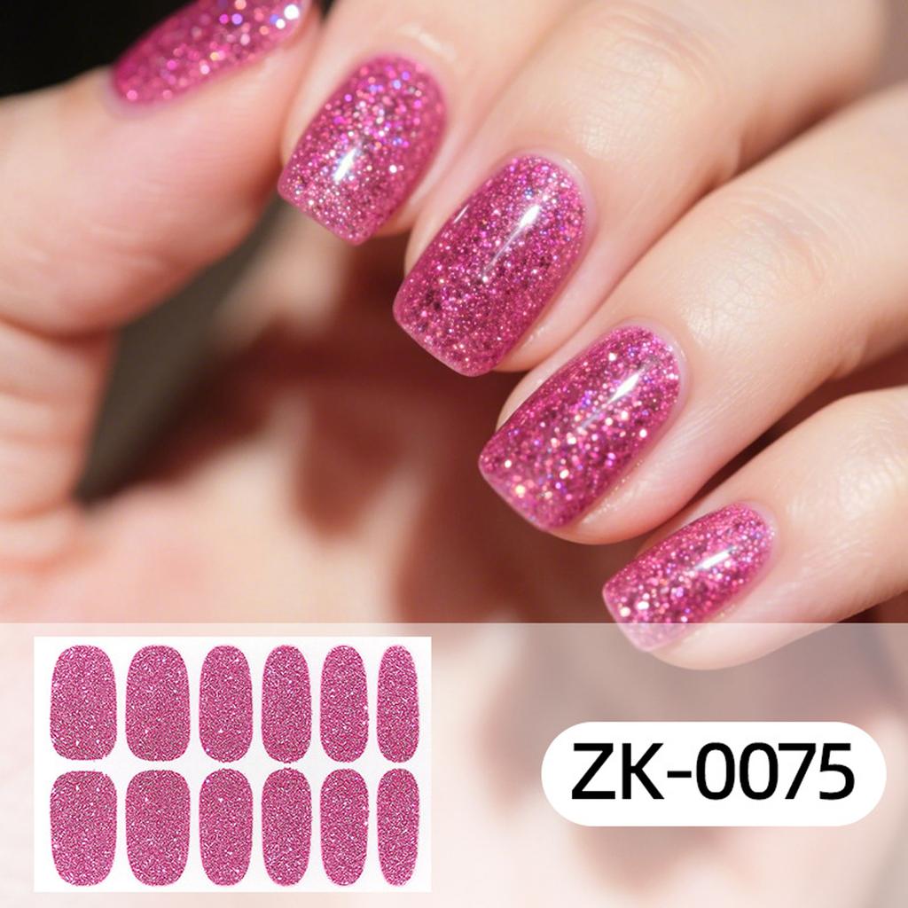 Glitter Gradient 12Tips Nail Stickers Multi Color Self Adhesive Slider No Need UV Lamp Cured Press Color Nail Decal