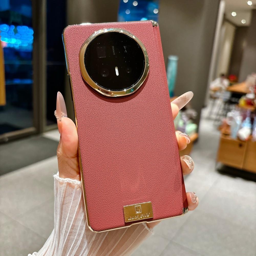 Für Honor Magic V6 Handyhülle Scharnier PC-Schale Verchromter Rahmen Stoßfest Veganes Leder Schutz-Rückseite