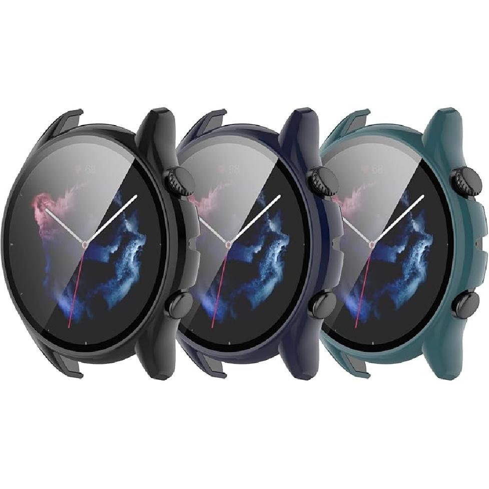 

Case Compatible with Amazfit GTR 3 Pro/GTR 3 Screen Protector Tempered Glass All-Around Case Hard PC Full Cover Shell Smartwatch Accessory Coverage 3ColorsA