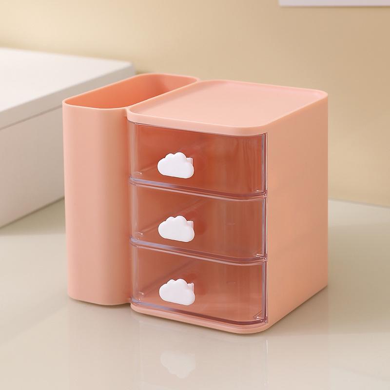 Transparent Desktop Pen Holder with Drawer - Planner Storage Organizer розовый