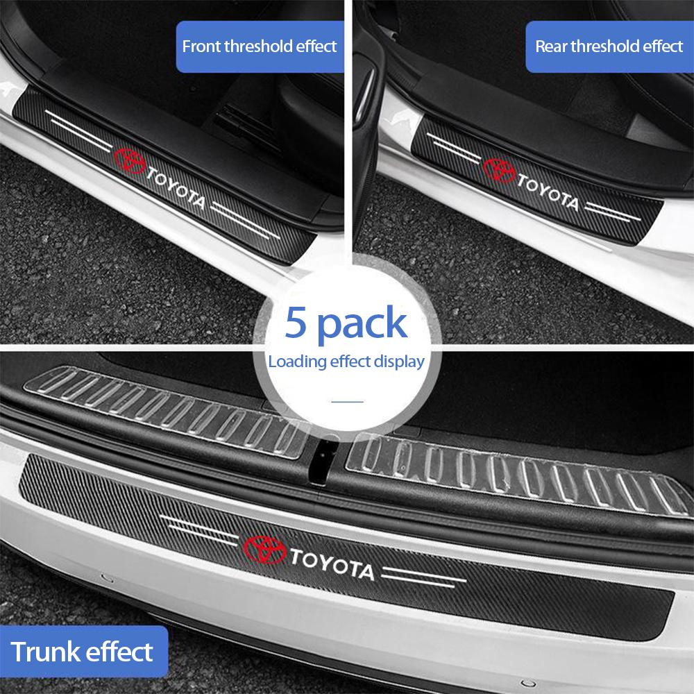 Car Door Sill Protector - Carbon Fiber Leather Anti-Scratch Welcome Pedal with Logo