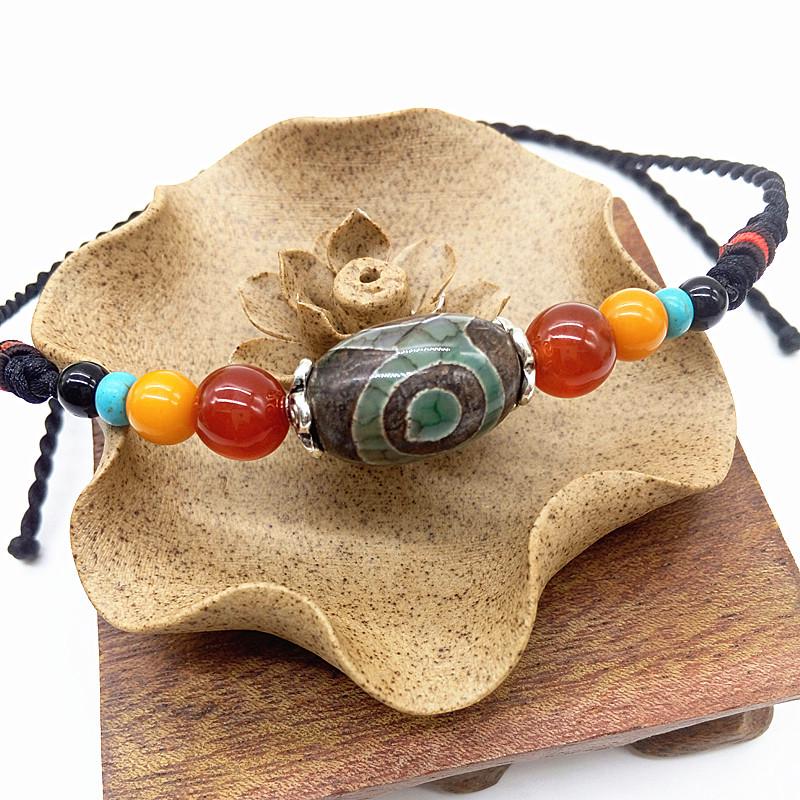 Tibetan Ethnic Three-Eyed Dzi Clavicle Necklace - Unisex Spring/Summer Accessory