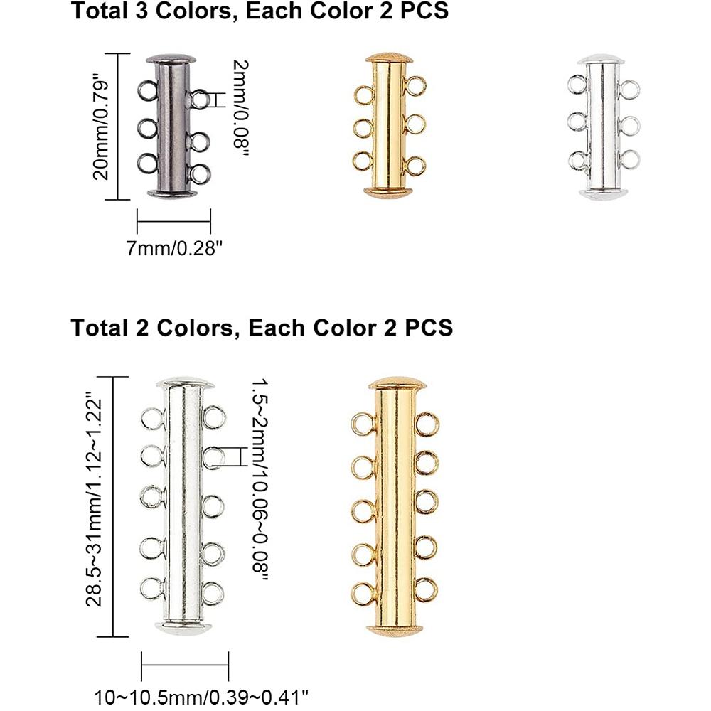 Multi-strand Brass Slide Lock Clasps, Peyote Clasps, Jewelry Accessory, Mixed Color, 6.8x5.2x1.1cm, 10sets/box
