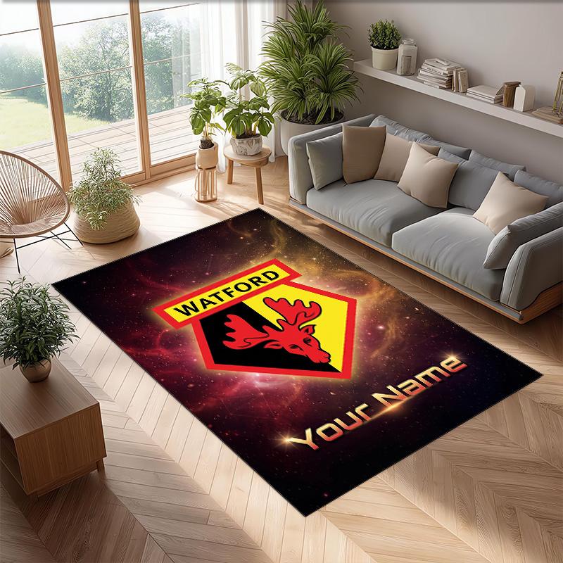 Watford FC Bedruckter Kristall-Samt-Teppich Rutschfester Kristall-Samt-Teppich Für Sofa Schlafzimmer Innenbereich Heimdekoration