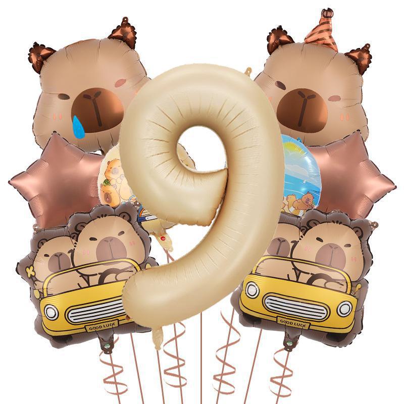 

40 дюймов Карамельный Большой Цифровой Анимационный Тема Капибары, Композиция из Алюминиевых Шаров для Детского Дня Рождения Set 9