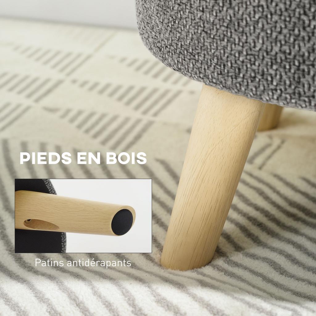 Round Pouf Footstool Stool with Storage Chest Wooden Legs Modern Design Grey