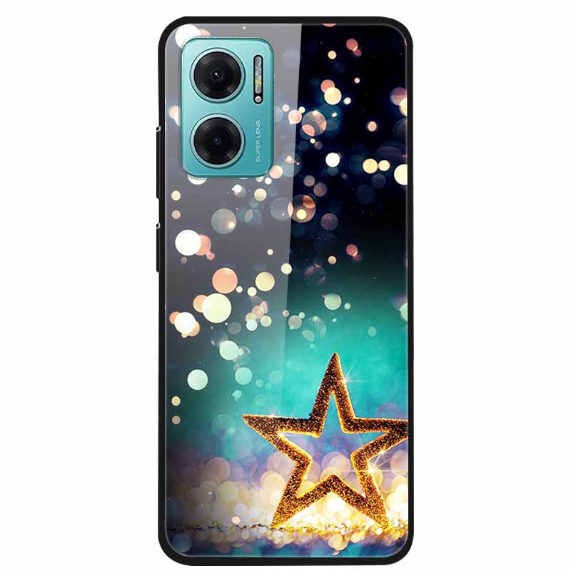 Case For Xiaomi Redmi Note 11E Luxury Tempered Glass Hard Back Cover For Redmi Note 11E Capa Shockproof Flower Funda Wolf Coque