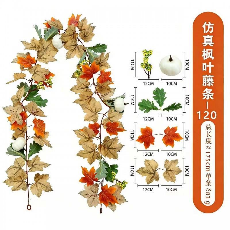 Artificial Maple Leaf Vine Fall Decor Black Leaves Harvest Season Home Decoration Silk Floral Garland