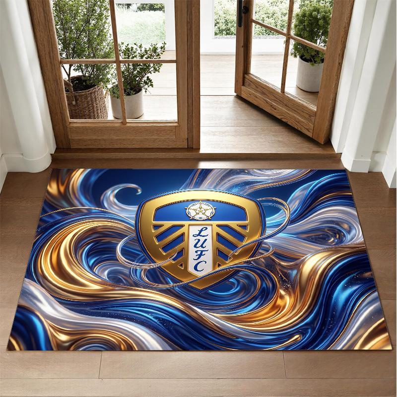 Leeds United Football Design Crystal Velvet Rug Soft Decorative Mat for Bedroom Entrance