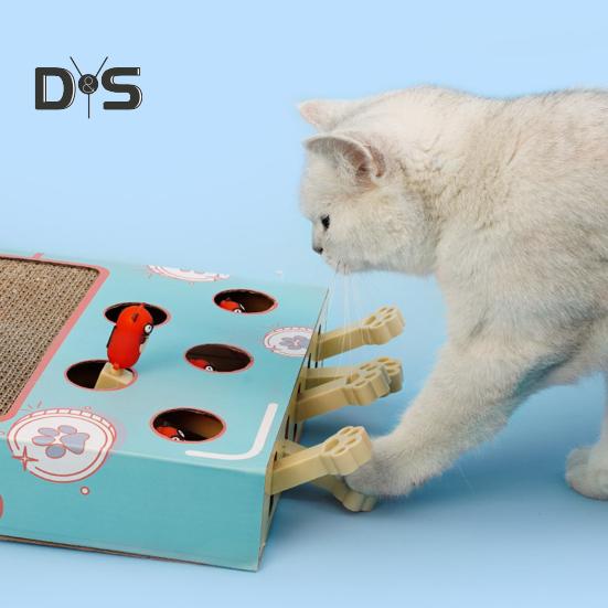 Jucărie pentru pisici Whack-a-Mole, 3 în 1, din carton, interactivă, cu zgârietură pentru pisici, cu Whack-a-Mole, pentru pisici de interior