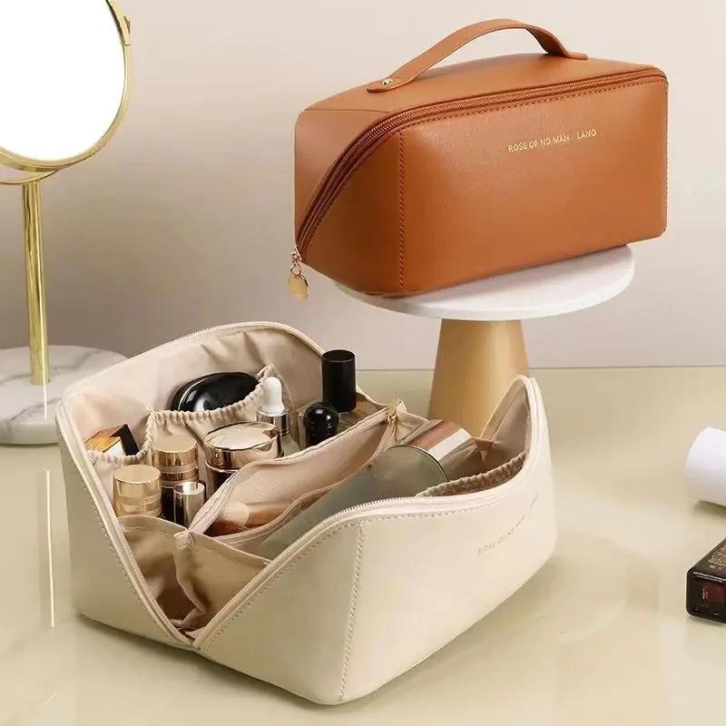 Cosmetic Bags For Women Elegant PU Leather Make Up Pouch Travel Toiletries Organizer Storage Hangbag Carry-on Makeup Tote