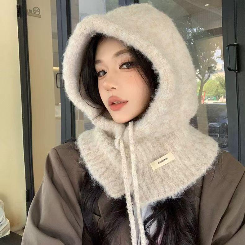 Soft Plu Baroque Hat Scarf One-Piece Sle Anti-Hairy Warm Leisure Casual Knitted Cap for Women Autumn Season Multi-Functional