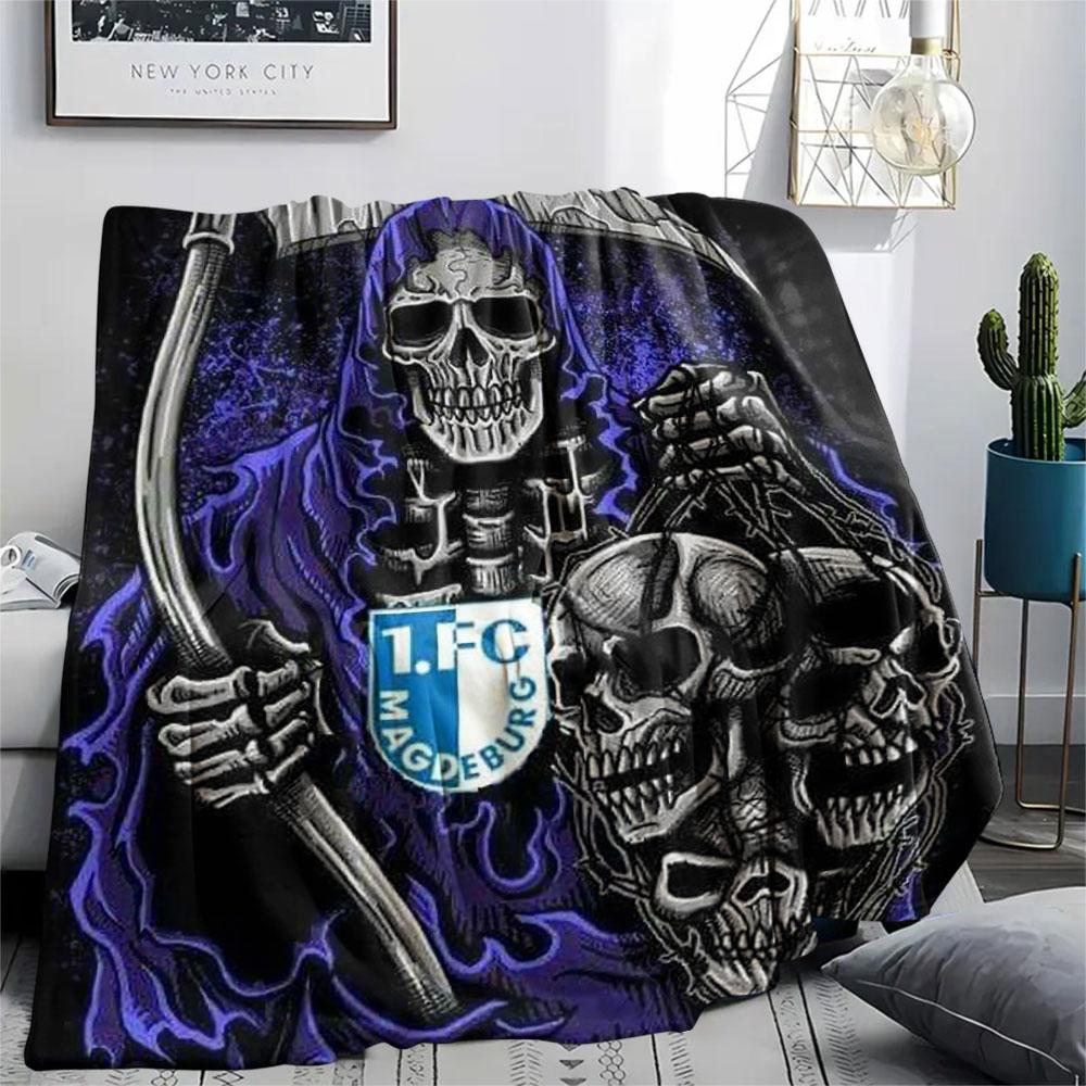 1PC 1. FC Magdeburg Flame Patterned Flannel Blanket Suitable For All Seasons for Home Decor Warmth and Comfort Gifts Holiday Present