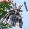 Pet JK plaid skirt chest strap leash walking dog cat vest clothes teddy magic fighting supplies