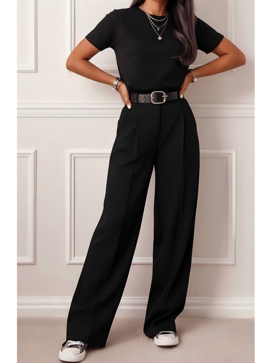 

2026 Spring Collection: Women s Casual High-End Wide-Leg Solid Color Pants with Pockets and Belt Loops M чёрный