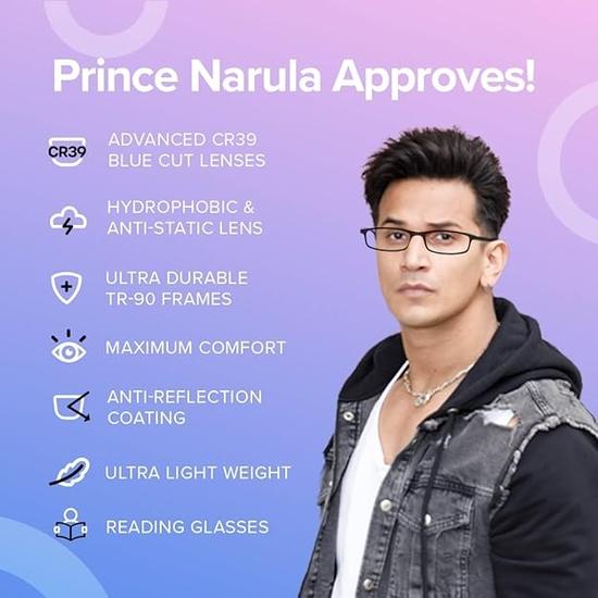 Intellilens | Zero Power Blue Cut Computer Glasses & Blocks Harmful Rays | UV Protection Specs | For Men & Women | Black & Blue