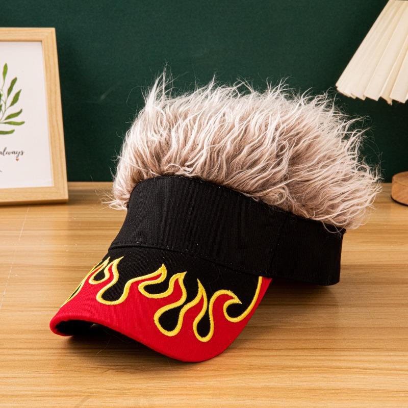 

Winter Warm Hats Flame Embroidery Patch Design Multicolor Hair Wig Attached Casual Fashion Caps хакі