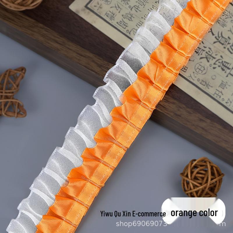 Double Layer 4cm Pleated Polyester Chiffon Lace Trim with Heart Design