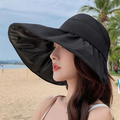 Foldable Summer Sun Cap Empty Top Sunscreen Bucket Hat Lightweight Large Visor Sun Hat  Travel