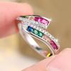 Exquisite Silver Color Multicolor Zircon Twisted Ring for Women Fashion Jewelry Gift