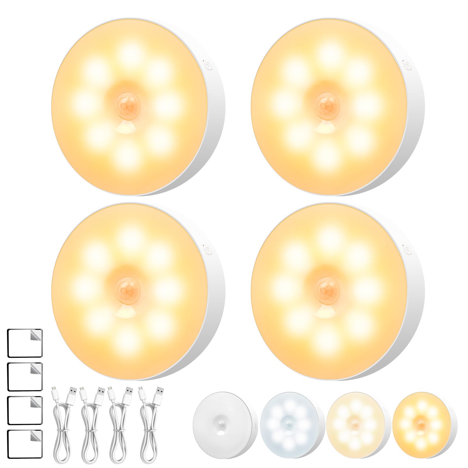 

Vividorad of LED Sensor Motion Sensor Adjustment Neutral White Warm White Stepless Automatic Indirect Night Sensor for Indoor Use [Set 4] Lights, білий