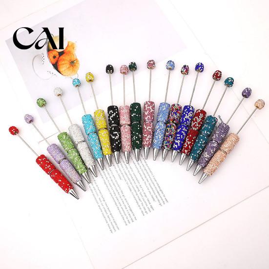 Crystal Diamond Gel Pen Beadable Pens, Bling Rhinestone Beaded DIY Bead Pen, Shaft Decorative Craft Black Ink Ballpoint Pens for Decorations