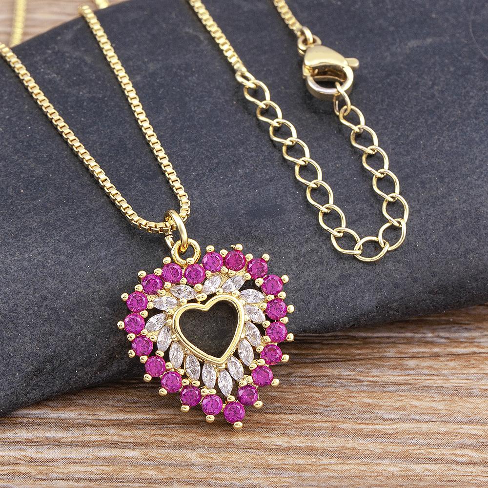 Charm Heart-Shaped Crystal Pendant Necklace Women's Fashion Copper Jewelry Gold Rhinestone Necklace Jewelry Party Gifts