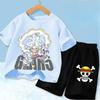 Ideal for Anime Fans, Comfortable and Fashionable Children's Clothing Cute One Piece Tony Tony Chopper Printed Kids T-Shirt Set