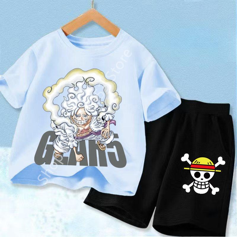 Ideal for Anime Fans, Comfortable and Fashionable Children's Clothing Cute One Piece Tony Tony Chopper Printed Kids T-Shirt Set