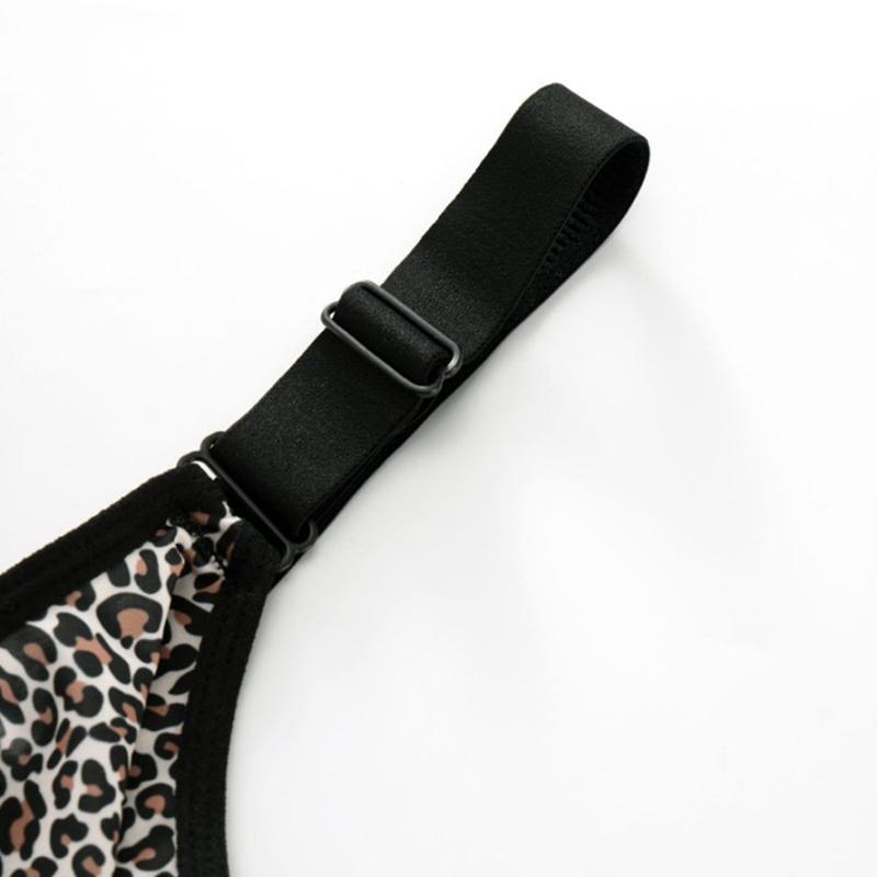 Soutien-gorge pour femme grande taille à boucle avant imprimé léopard avec bretelles réglables