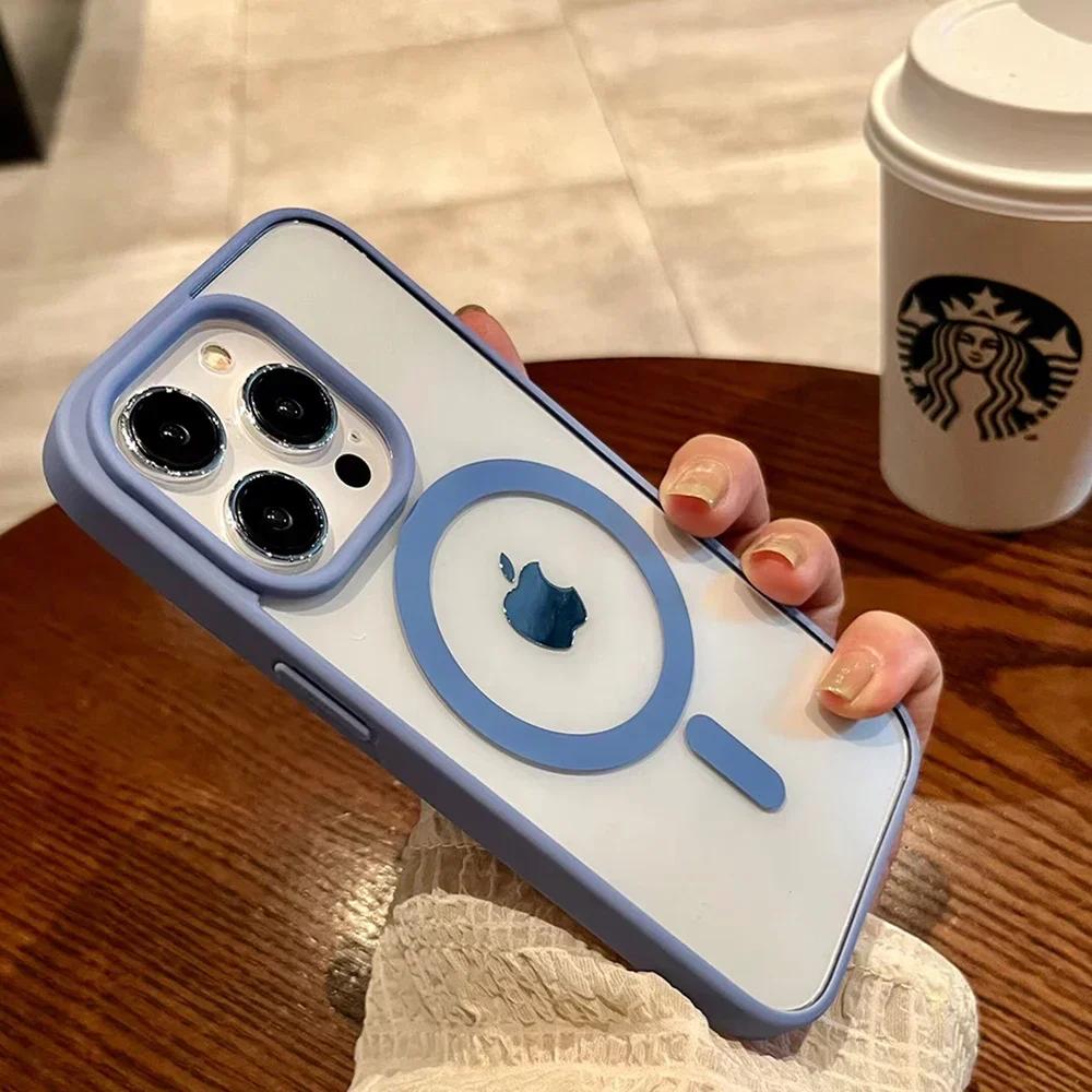 Luxury Magsafe Transparent Case For iPhone 16 15 14 13 12 11 Pro Max Plus X XS XR 13 Mini Magnetic Wireless Charge Phone Cover