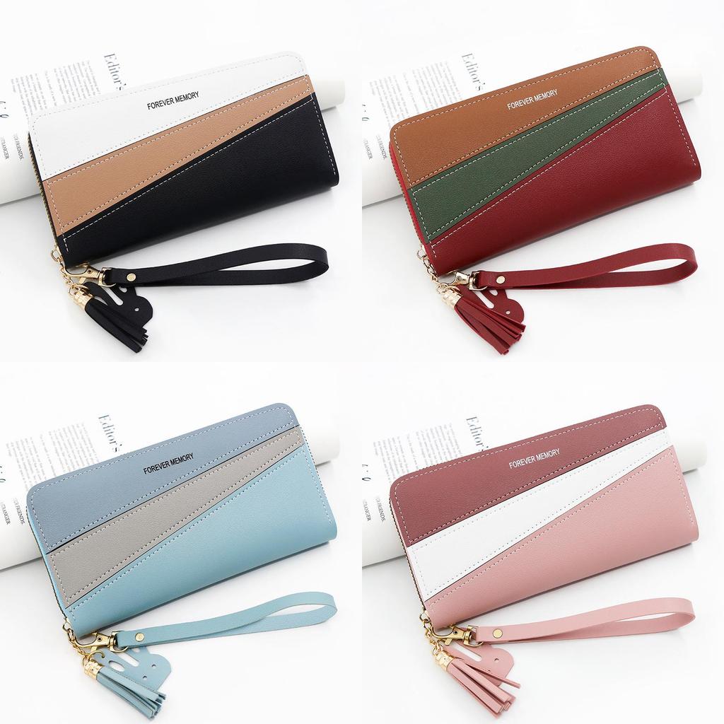 Minimalist Long Wallet For Women With Pu Material And Color Blocking Design For Daily Use