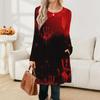 Damen Langarmkleid Herbst Freizeit T-Shirt Lockere Passform Plissiertes Vorderteil Kleider mit Taschen