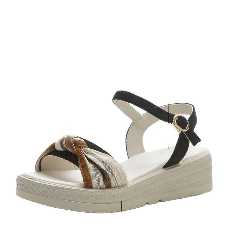 Soft leather platform women's sandals 2025 summer new color matching casual versatile women's comfortable non-slip shoes women's shoes