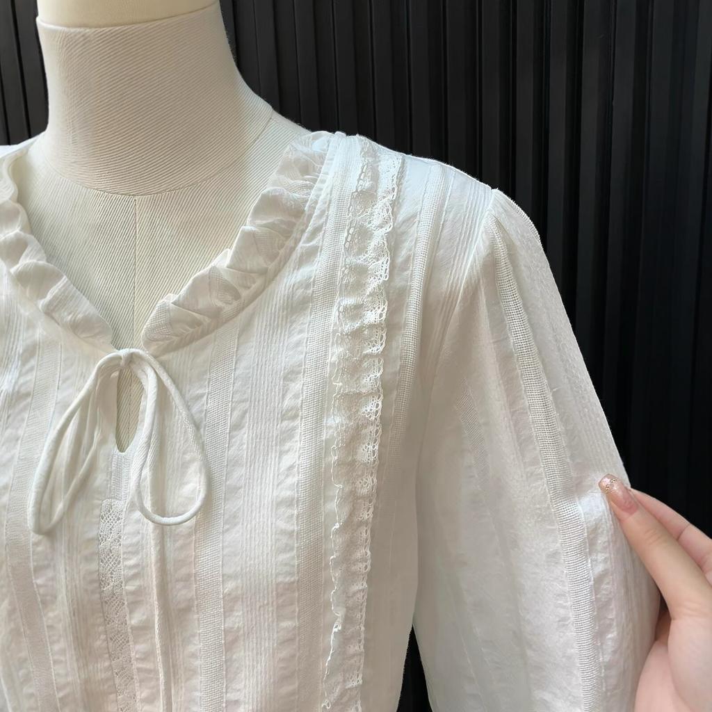 Spot available} French lace collar white shirt women's high-end light luxury gentle style shirt chic top