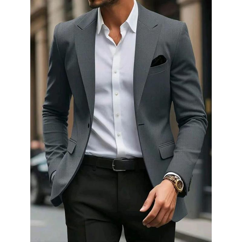 Plamoodporna męska marynarka garniturowa wykonana z włókna poliestrowego do biznesu i wypoczynku, z cyfrowym nadrukiem, fałszywą kieszenią, modna na jesień i zimę