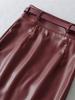 Elegante Damen Midi-Lederrock aus schwarzem PU-Leder mit Gürtel - Hoher Bund, Schlankmachender Schnitt, Schlitz vorne, Hüftbetontes Design, Perfekt für Herbst/Winter