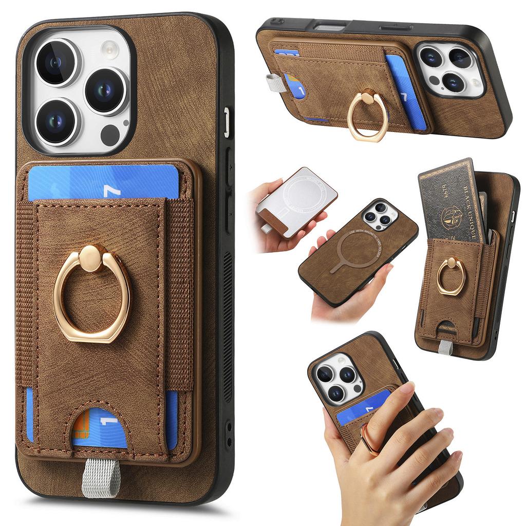 For iPhone 16 Pro Max Magnetic Case PU Leather Back Cover with Detachable Card Holder