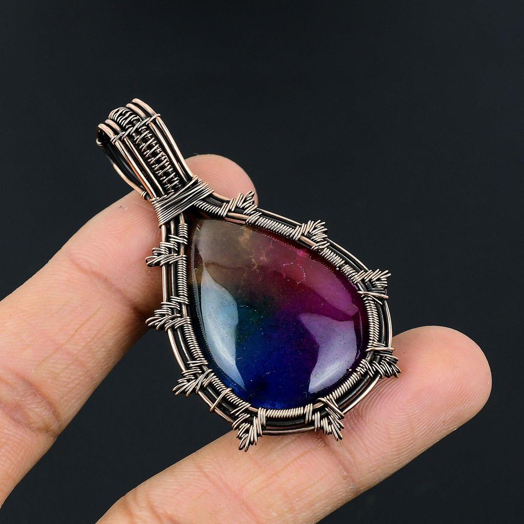Rainbow Solar Quartz 999 Copper Wire Wrapped Pendant, Handmade Gemstone Pendant Jewelry, Gifts For Wife Brand New Pendant