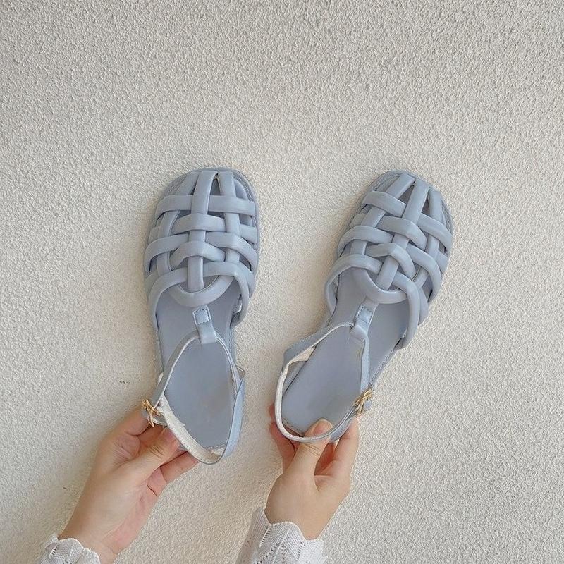 French-style Cuffed Sandals for Women, 2025 New Summer Woven Flat Shoes, Niche Retro Beach Roman Shoes for Women, Large Size